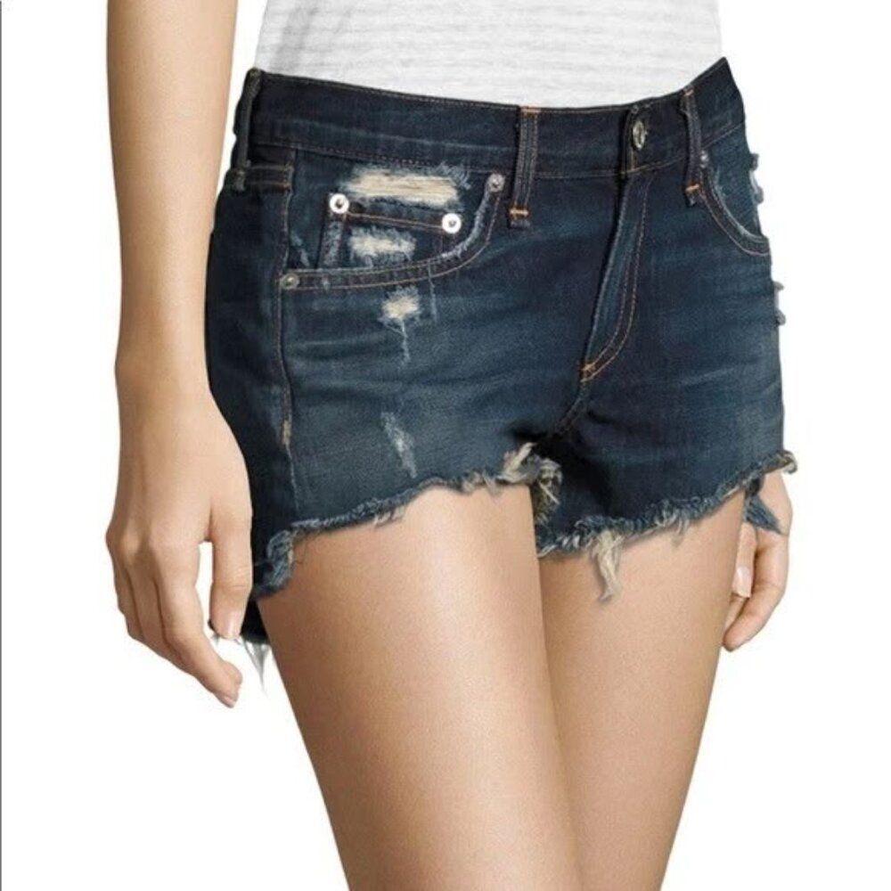 Rag & bone Dark Indigo Doris Distressed Cutoff Jean Shorts 28
